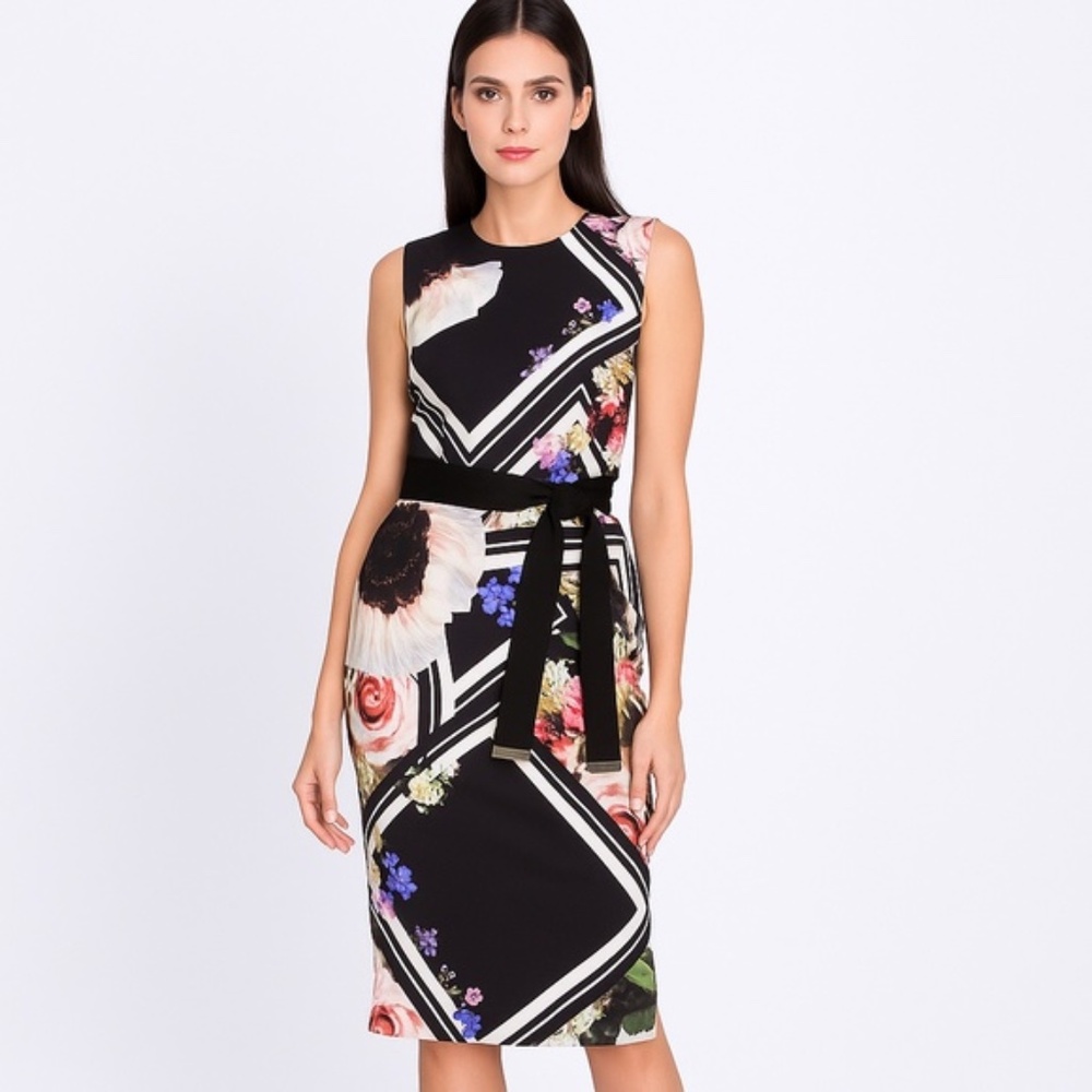 🆕🏷️ Preen by Thornton Bregazzi Floral Sheath Midi Dress Size 6 Made in UK